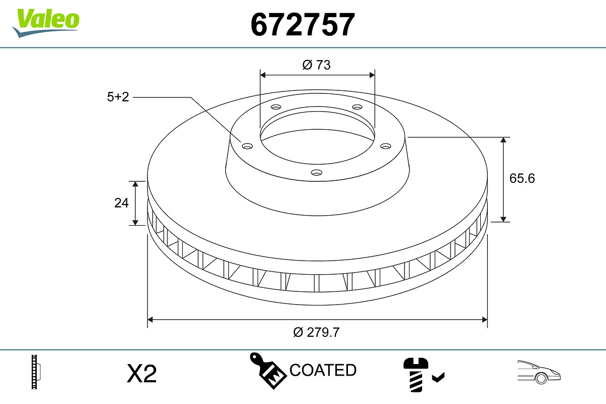 Тормозной диск coated VALEO 672757