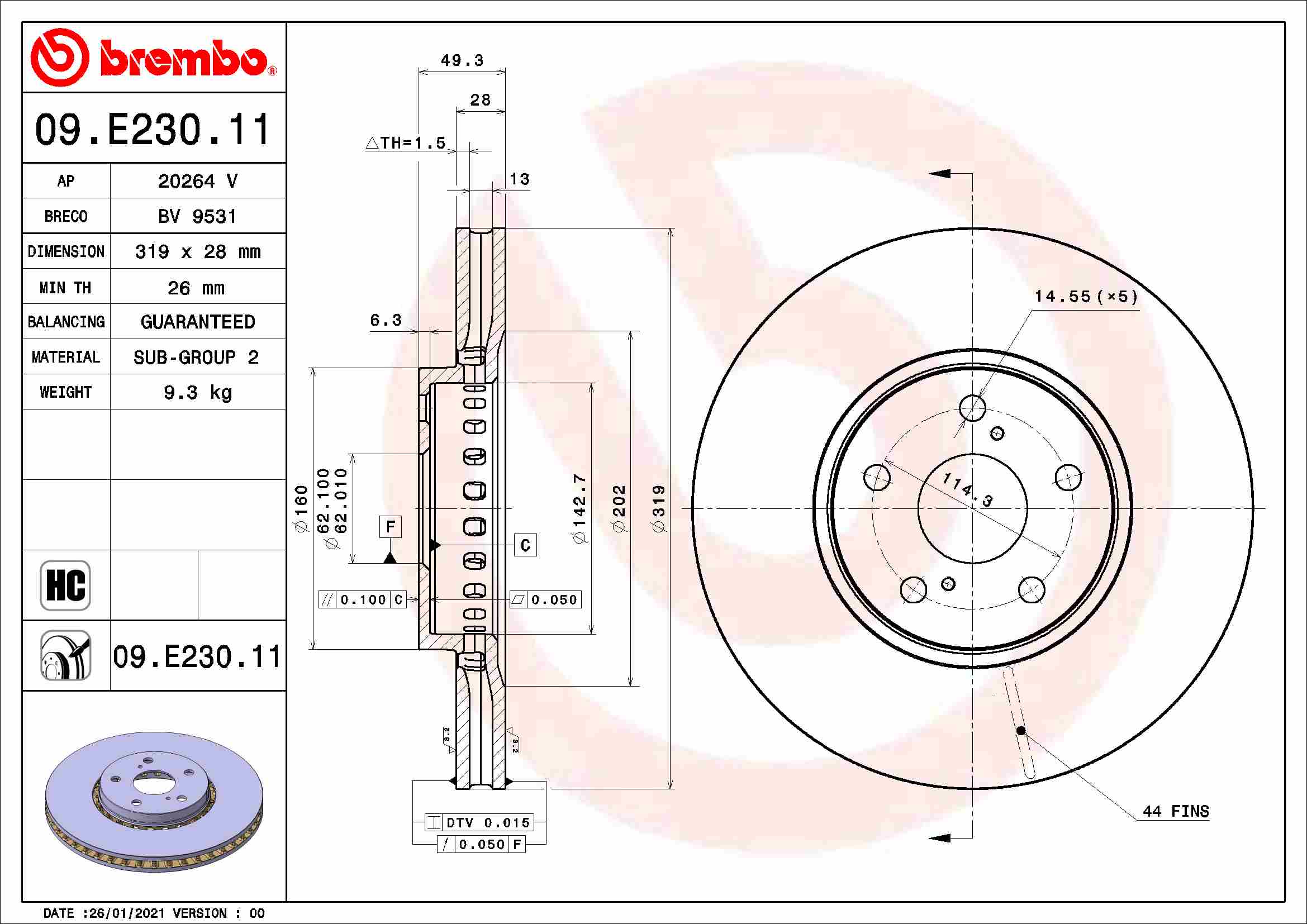Тормозной диск prime line - uv coated BREMBO 09.E230.11