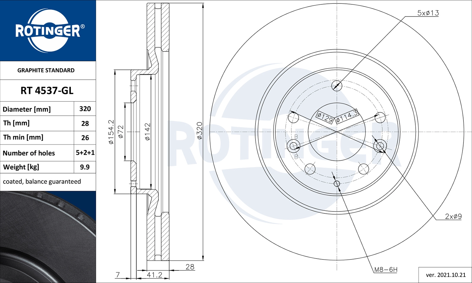 Тормозной диск graphite line ROTINGER RT 4537-GL