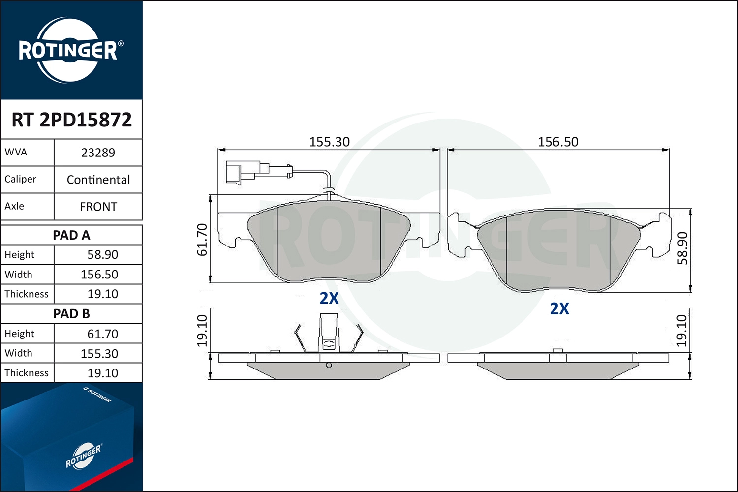Комплект тормозных колодок дисковый тормоз ROTINGER RT 2PD15872