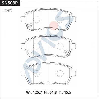 Комплект тормозных колодок дисковый тормоз ADVICS SN503P