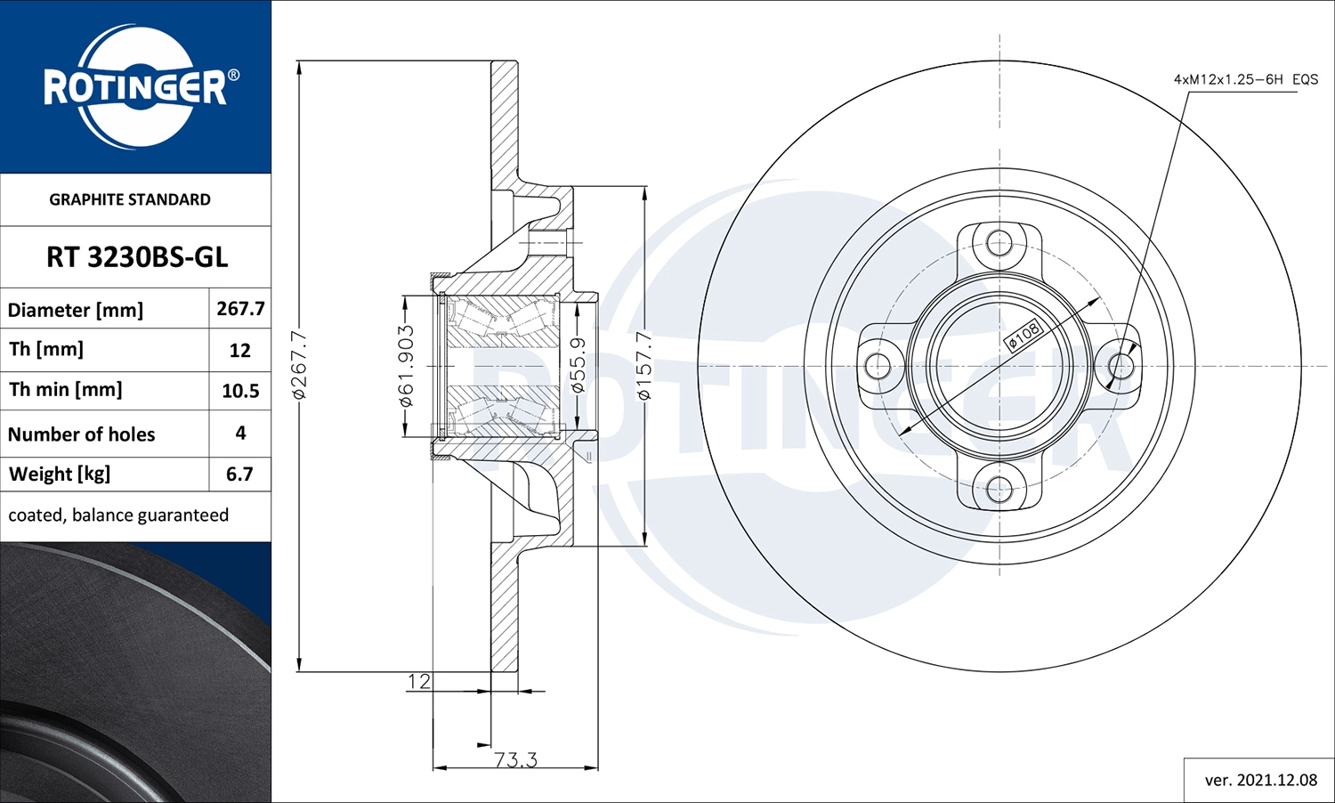 Тормозной диск graphite line ROTINGER RT 3230BS-GL