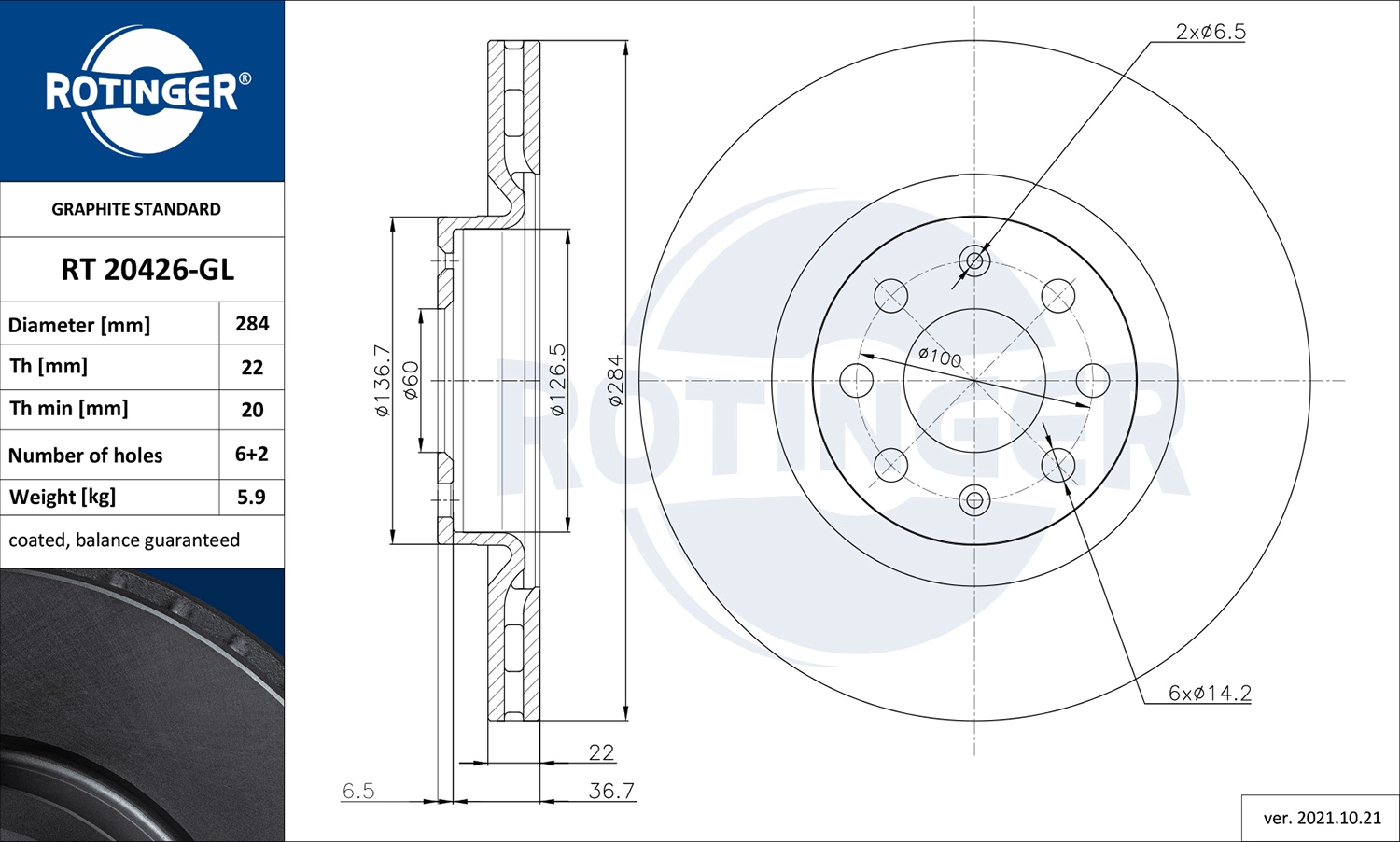 Тормозной диск graphite line ROTINGER RT 20426-GL