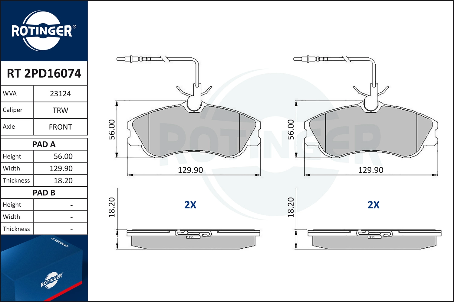 Комплект тормозных колодок дисковый тормоз ROTINGER RT 2PD16074