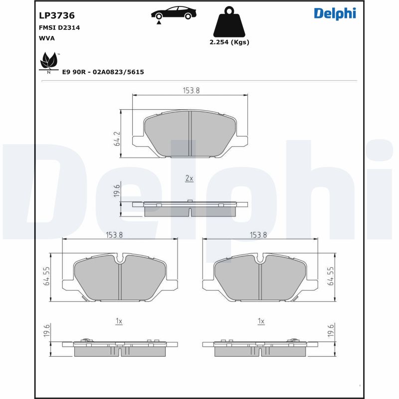 Комплект тормозных колодок дисковый тормоз DELPHI LP3736