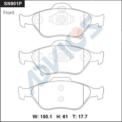 Комплект тормозных колодок дисковый тормоз ADVICS SN901P