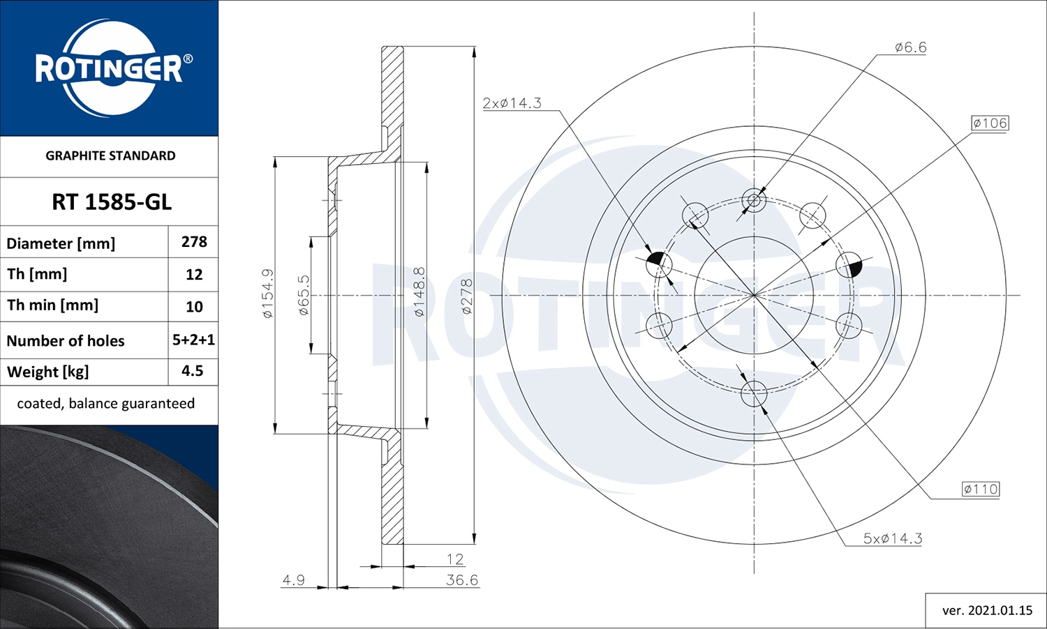 Тормозной диск graphite line ROTINGER RT 1585-GL