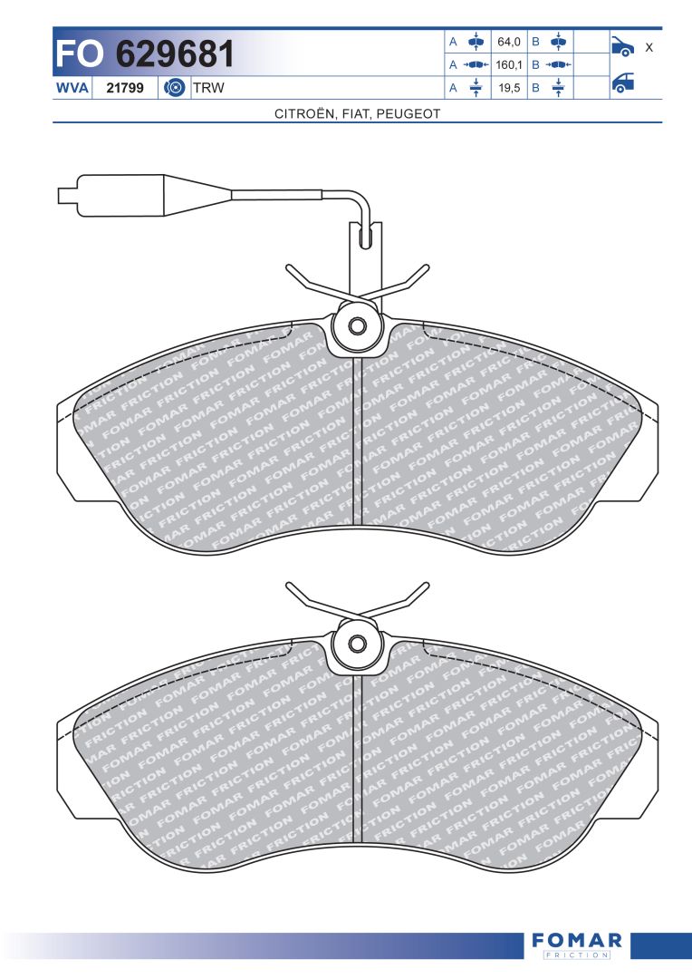 Комплект тормозных колодок дисковый тормоз FOMAR FRICTION FO 629681