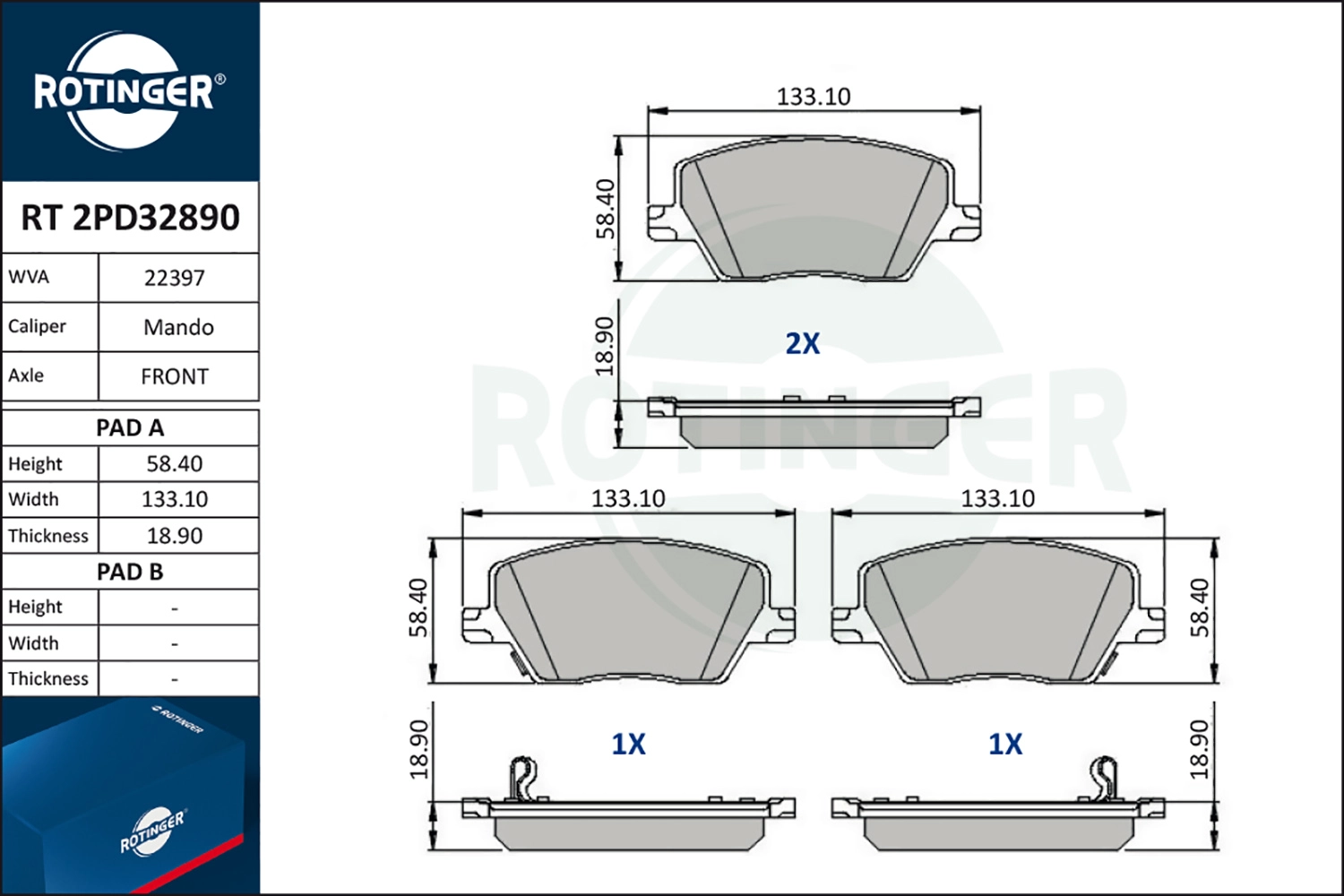 Комплект тормозных колодок дисковый тормоз ROTINGER RT 2PD32890