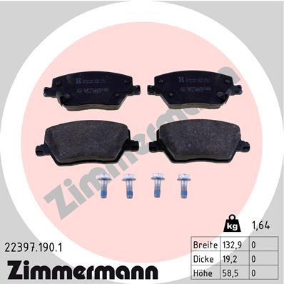 Комплект тормозных колодок дисковый тормоз ZIMMERMANN 22397.190.1