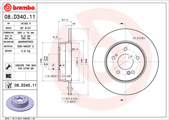 Тормозной диск prime line - uv coated BREMBO 08.D340.11