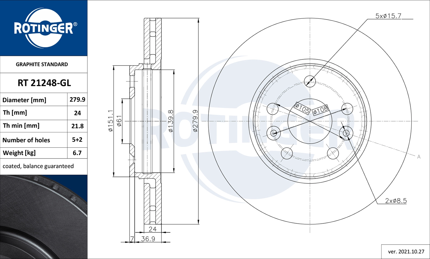 Тормозной диск graphite line ROTINGER RT 21248-GL