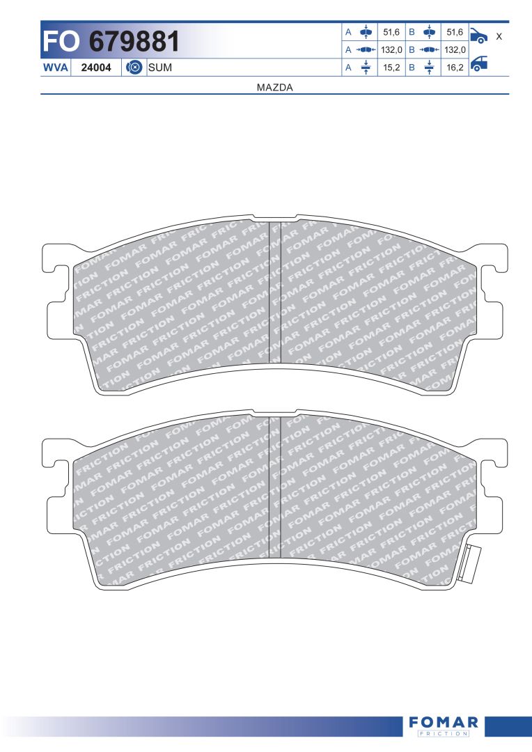 Комплект тормозных колодок дисковый тормоз FOMAR FRICTION FO 679881