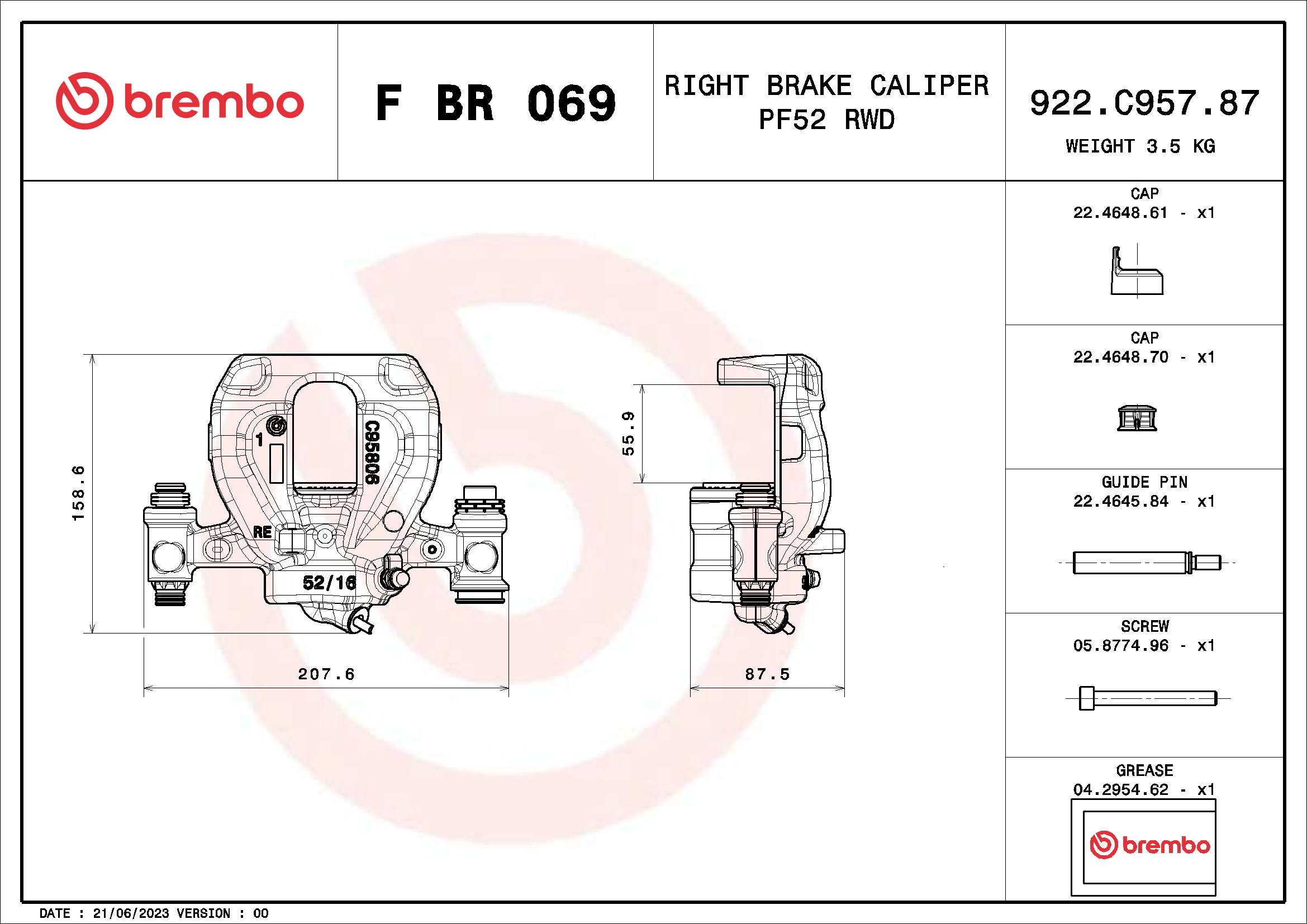 Тормозной суппорт prime line BREMBO F BR 069