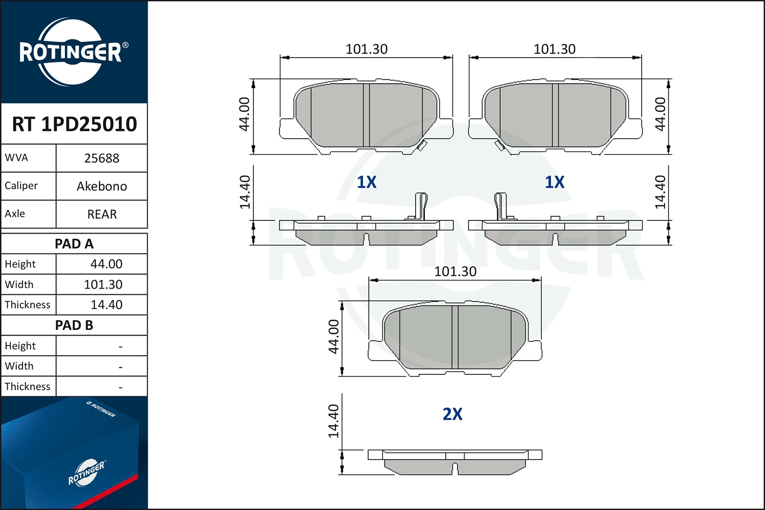 Комплект тормозных колодок дисковый тормоз ROTINGER RT 1PD25010