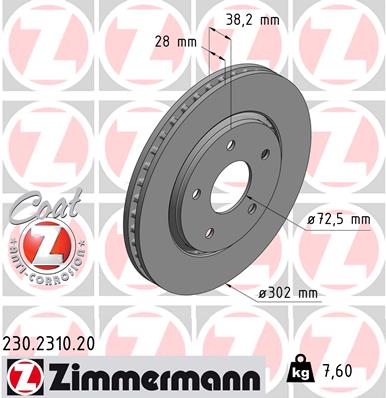 Тормозной диск coat z ZIMMERMANN 230.2310.20