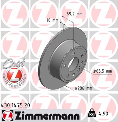 Тормозной диск coat z ZIMMERMANN 430.1475.20