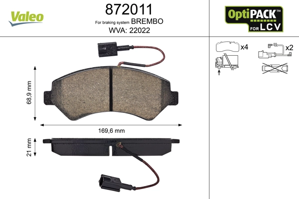 Комплект тормозных колодок дисковый тормоз optipack for lcv VALEO 872011