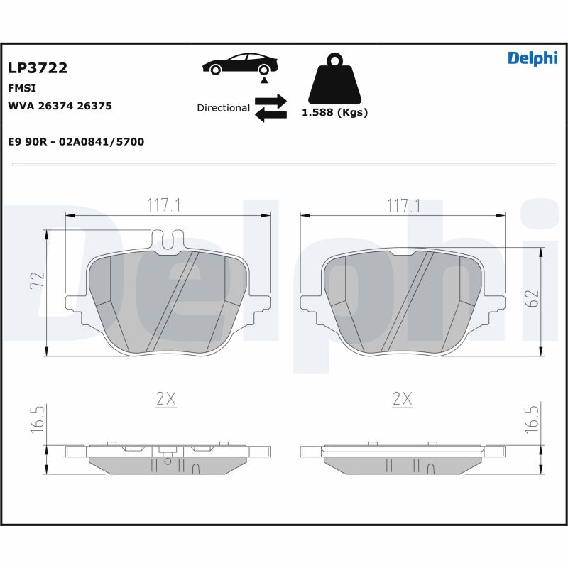 Комплект тормозных колодок дисковый тормоз DELPHI LP3722