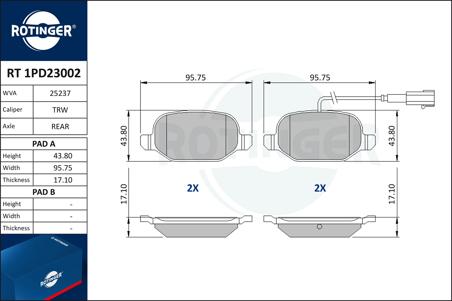 Комплект тормозных колодок дисковый тормоз ROTINGER RT 1PD23002
