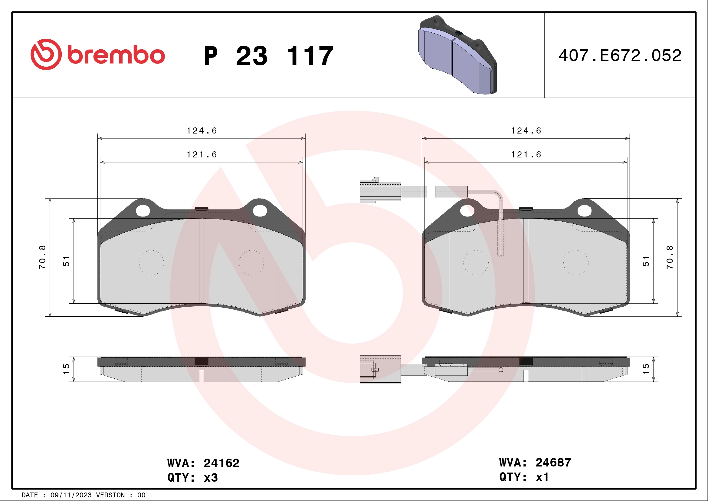 Комплект тормозных колодок дисковый тормоз xtra line BREMBO P 23 117X
