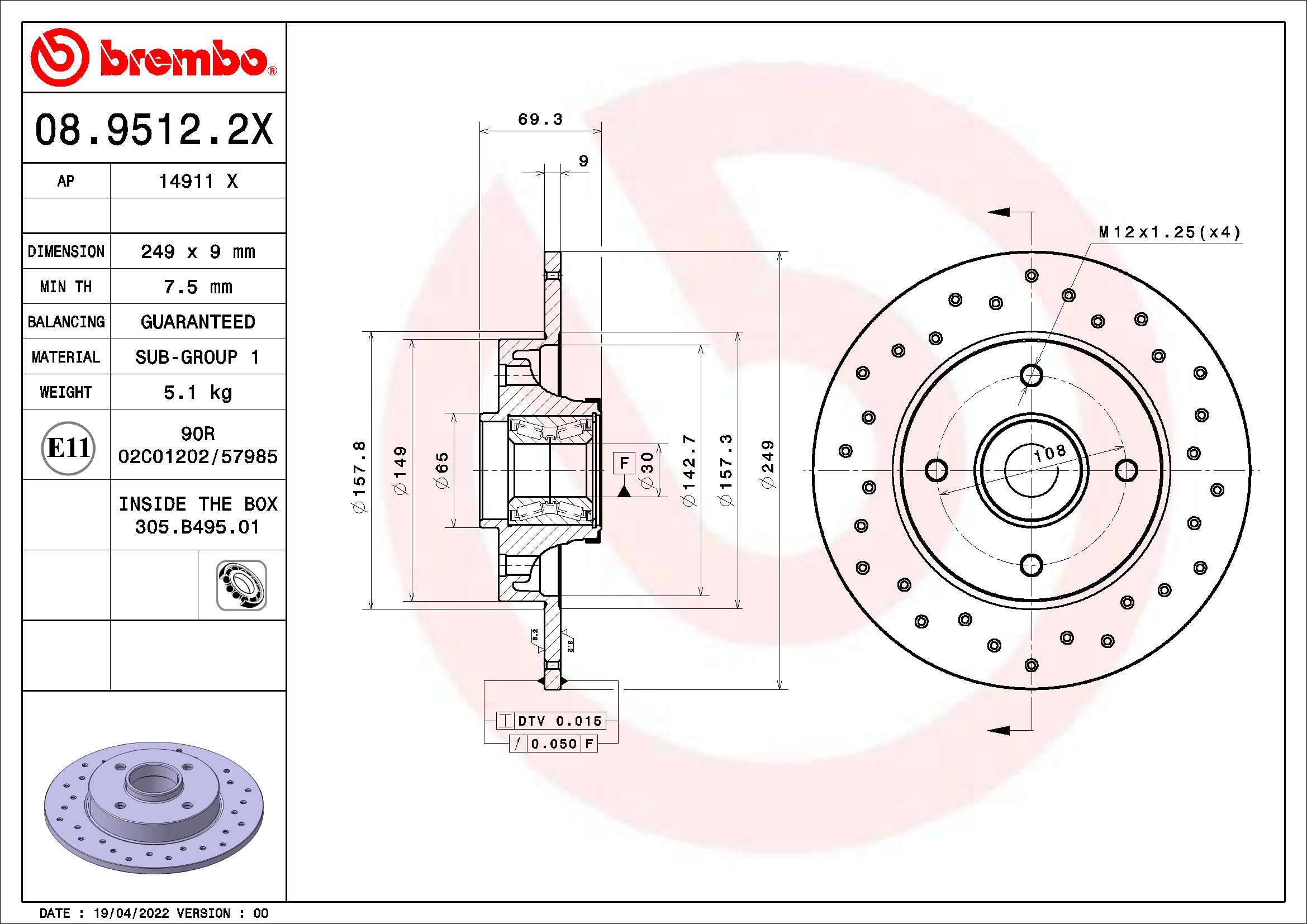 Тормозной диск xtra line - xtra BREMBO 08.9512.2X