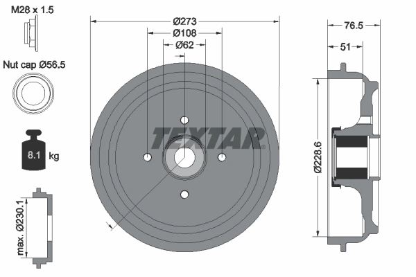 Тормозной барабан TEXTAR 94037900
