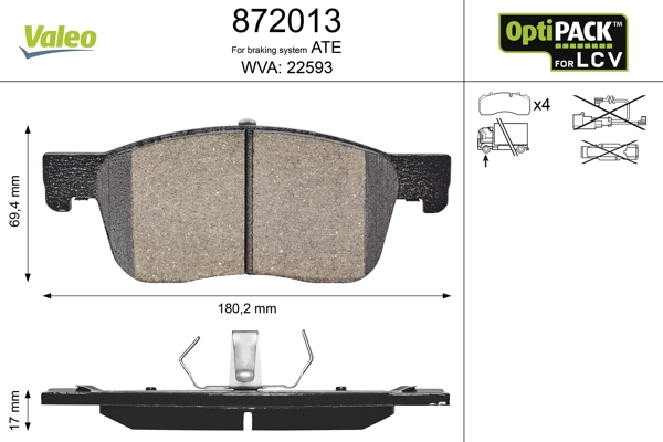 Комплект тормозных колодок дисковый тормоз optipack for lcv VALEO 872013