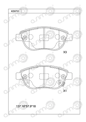 Комплект тормозных колодок дисковый тормоз ASIMCO KD0731