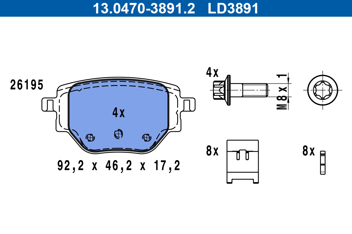 Комплект тормозных колодок дисковый тормоз ate ceramic ATE 13.0470-3891.2