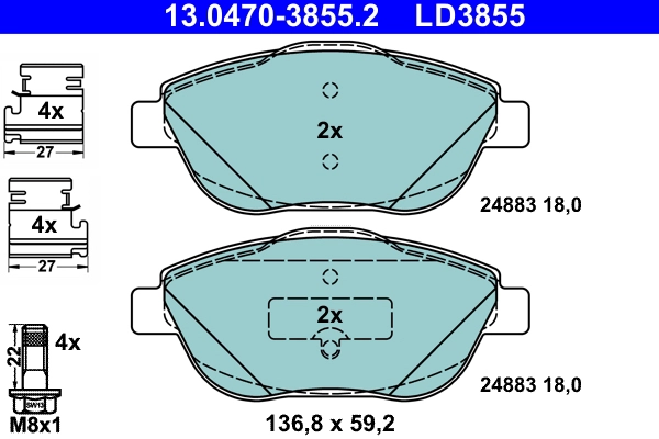 Комплект тормозных колодок дисковый тормоз ate ceramic ATE 13.0470-3855.2