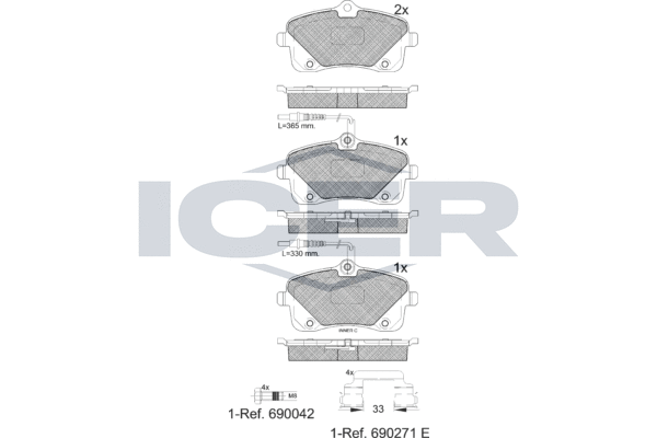 Комплект тормозных колодок дисковый тормоз ICER 182024