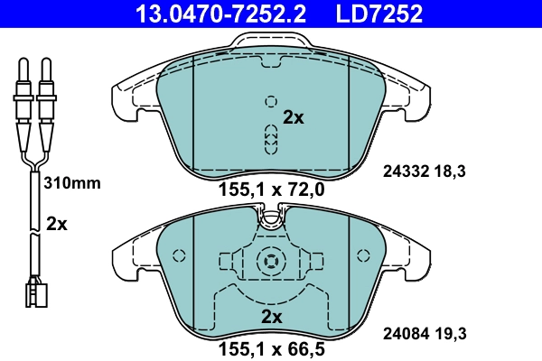 Комплект тормозных колодок дисковый тормоз ate ceramic ATE 13.0470-7252.2