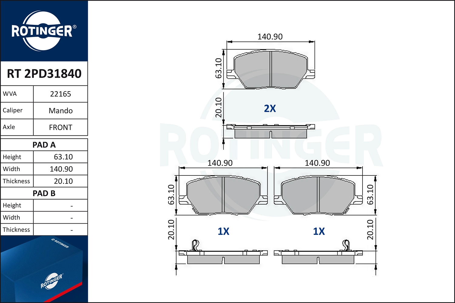 Комплект тормозных колодок дисковый тормоз ROTINGER RT 2PD31840