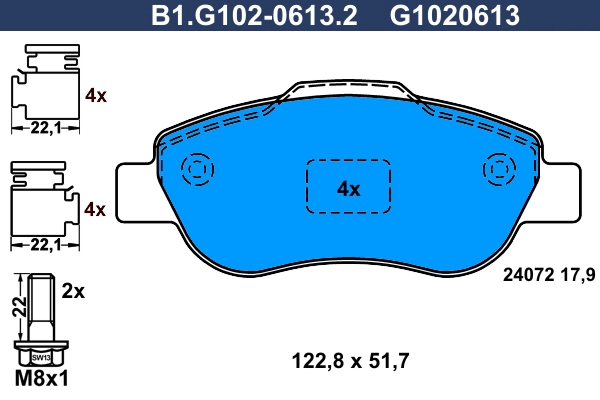 Комплект тормозных колодок дисковый тормоз GALFER B1.G102-0613.2