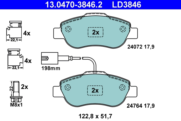 Комплект тормозных колодок дисковый тормоз ate ceramic ATE 13.0470-3846.2