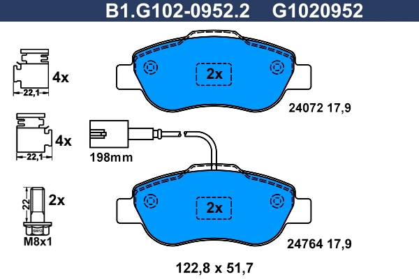 Комплект тормозных колодок дисковый тормоз GALFER B1.G102-0952.2