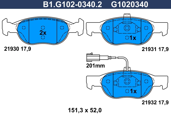 Комплект тормозных колодок дисковый тормоз GALFER B1.G102-0340.2