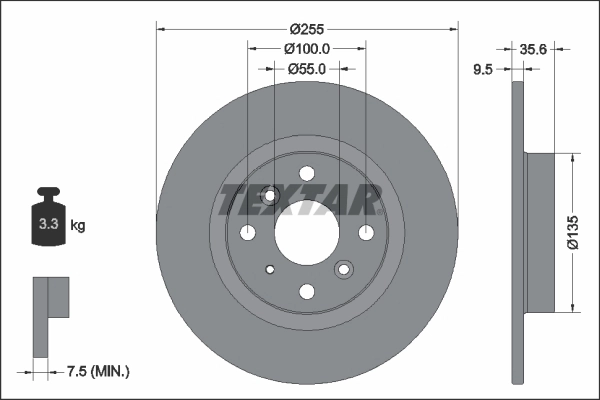 Тормозной диск pro TEXTAR 92338203