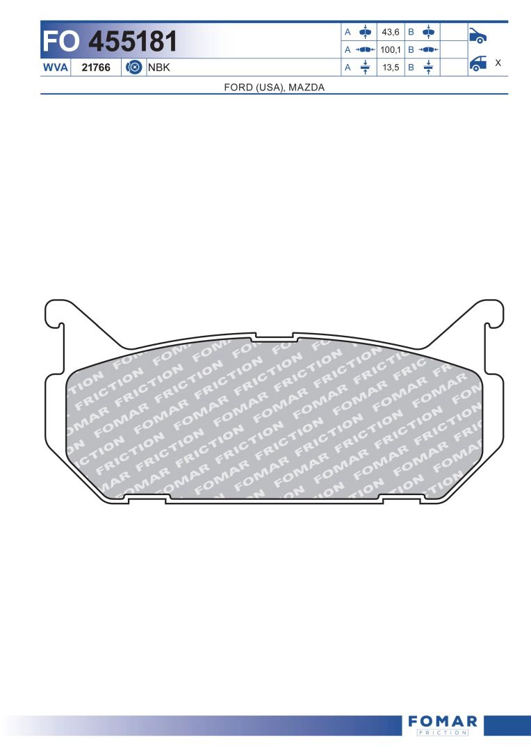 Комплект тормозных колодок дисковый тормоз FOMAR FRICTION FO 455181