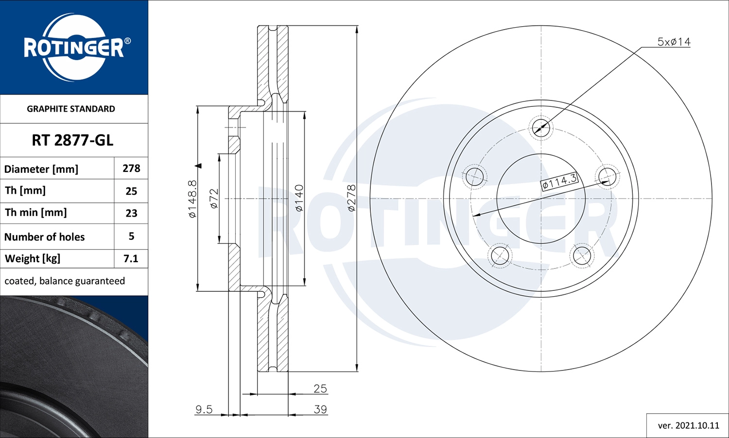 Тормозной диск graphite line ROTINGER RT 2877-GL