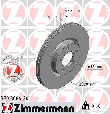 Тормозной диск coat z ZIMMERMANN 370.3084.20