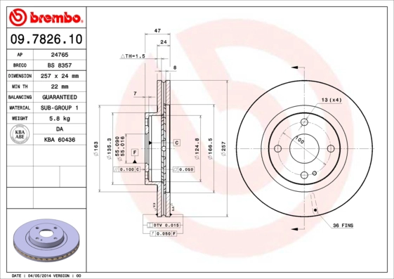 Тормозной диск prime line BREMBO 09.7826.10