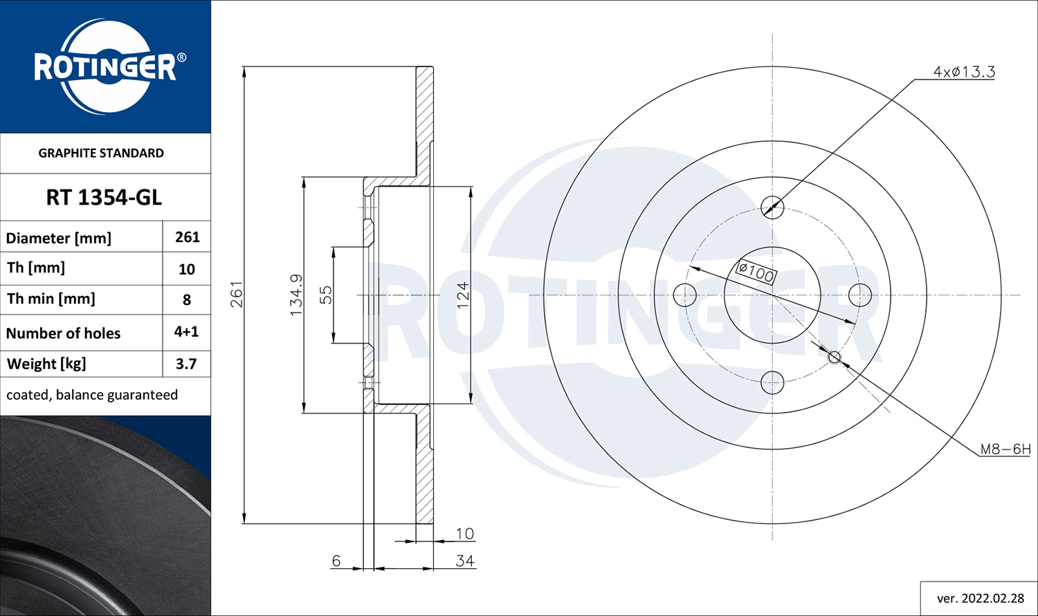 Тормозной диск graphite line ROTINGER RT 1354-GL