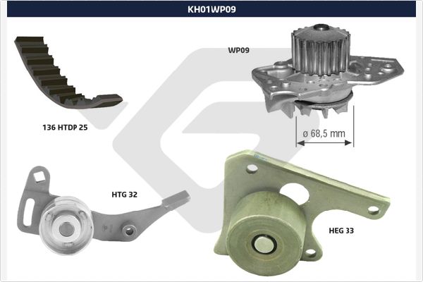 Водяной насос + комплект зубчатого ремня HUTCHINSON KH 01WP09