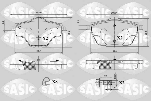 Комплект тормозных колодок дисковый тормоз SASIC 6210079