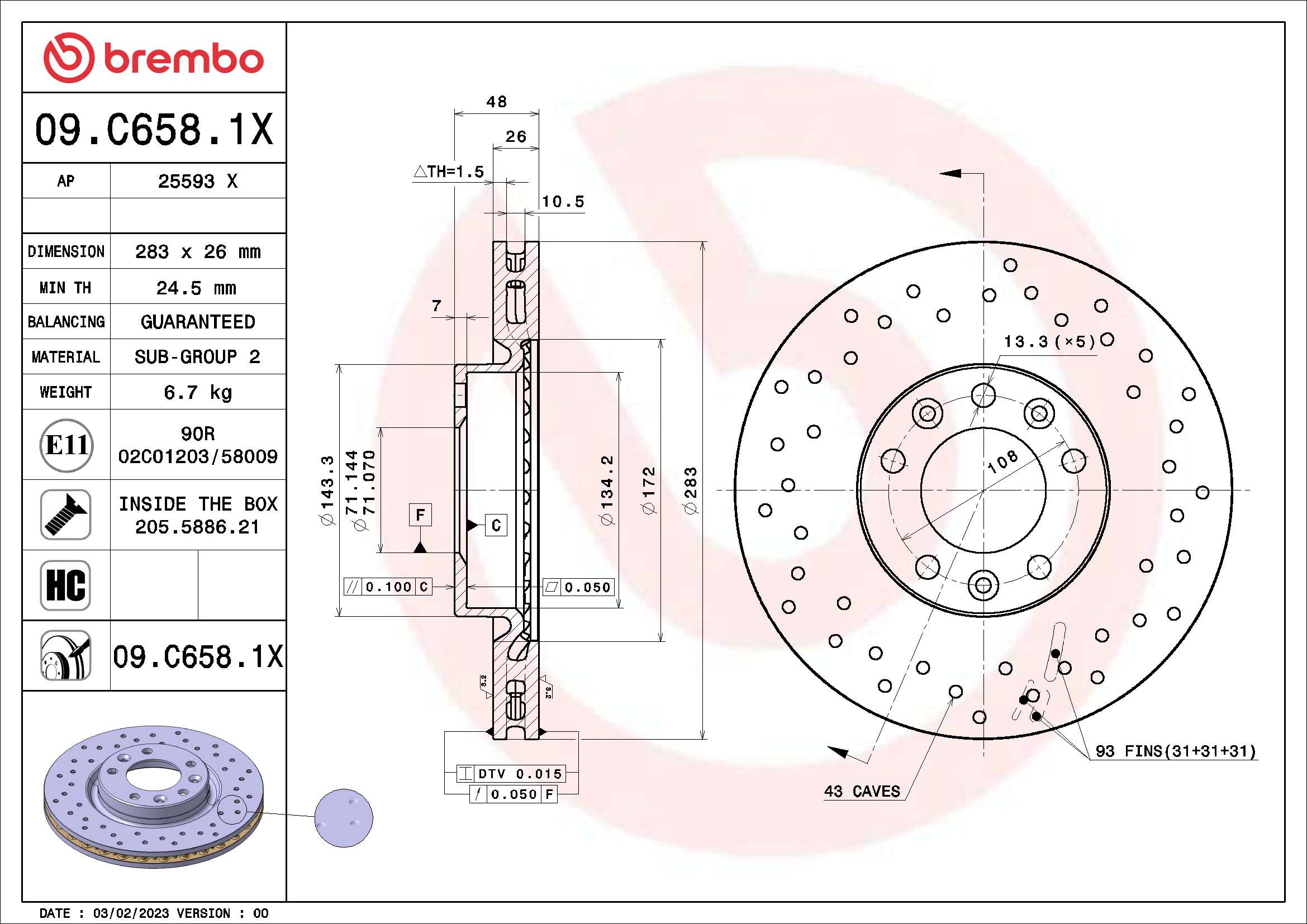 Тормозной диск xtra line - xtra BREMBO 09.C658.1X