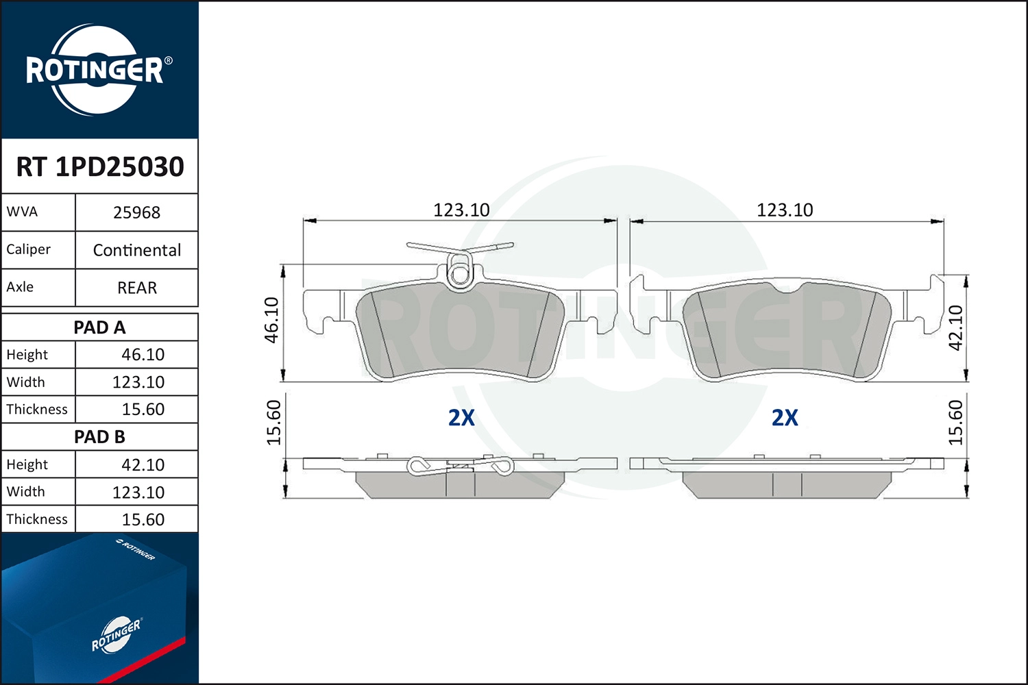 Комплект тормозных колодок дисковый тормоз ROTINGER RT 1PD25030