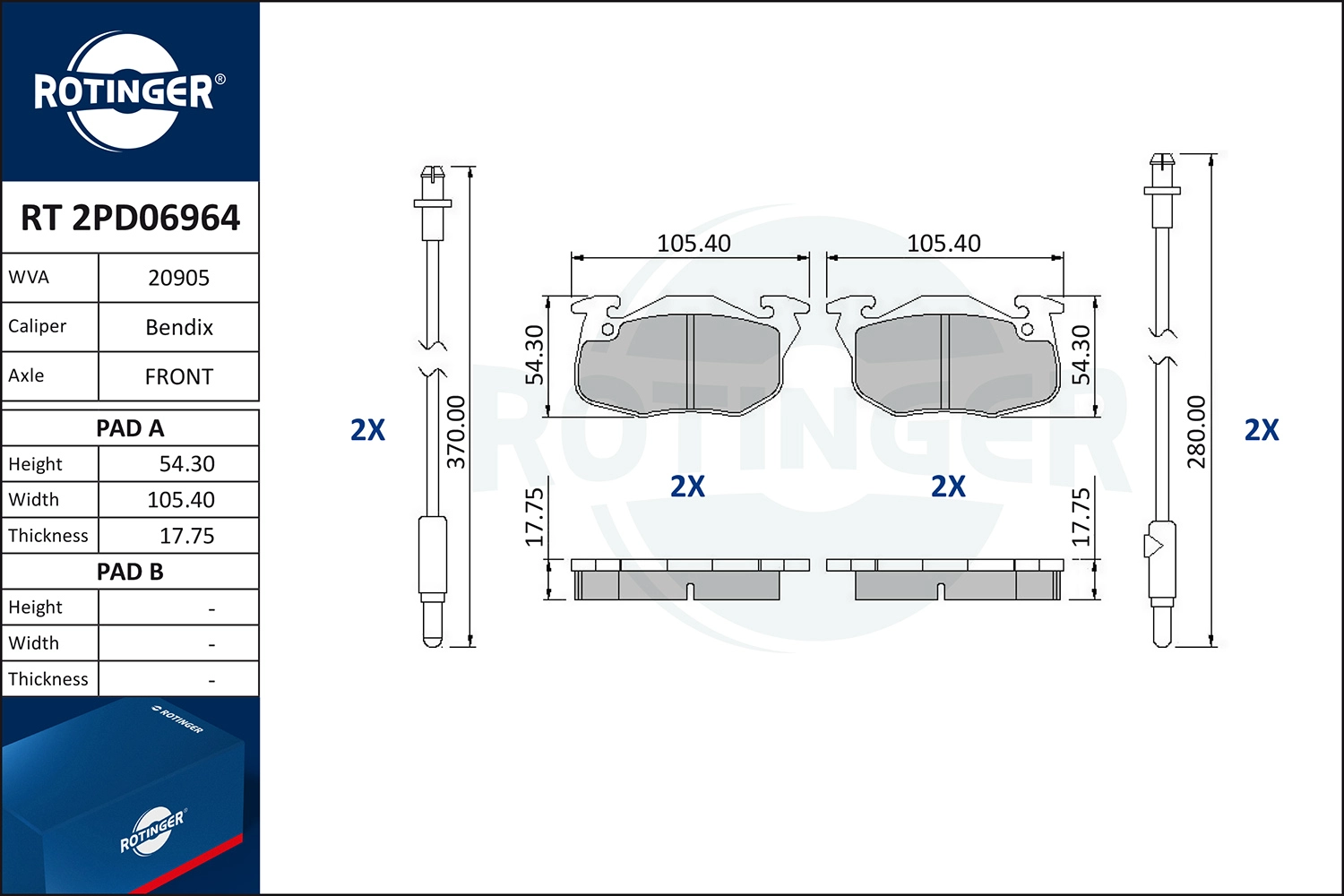 Комплект тормозных колодок дисковый тормоз ROTINGER RT 2PD06964