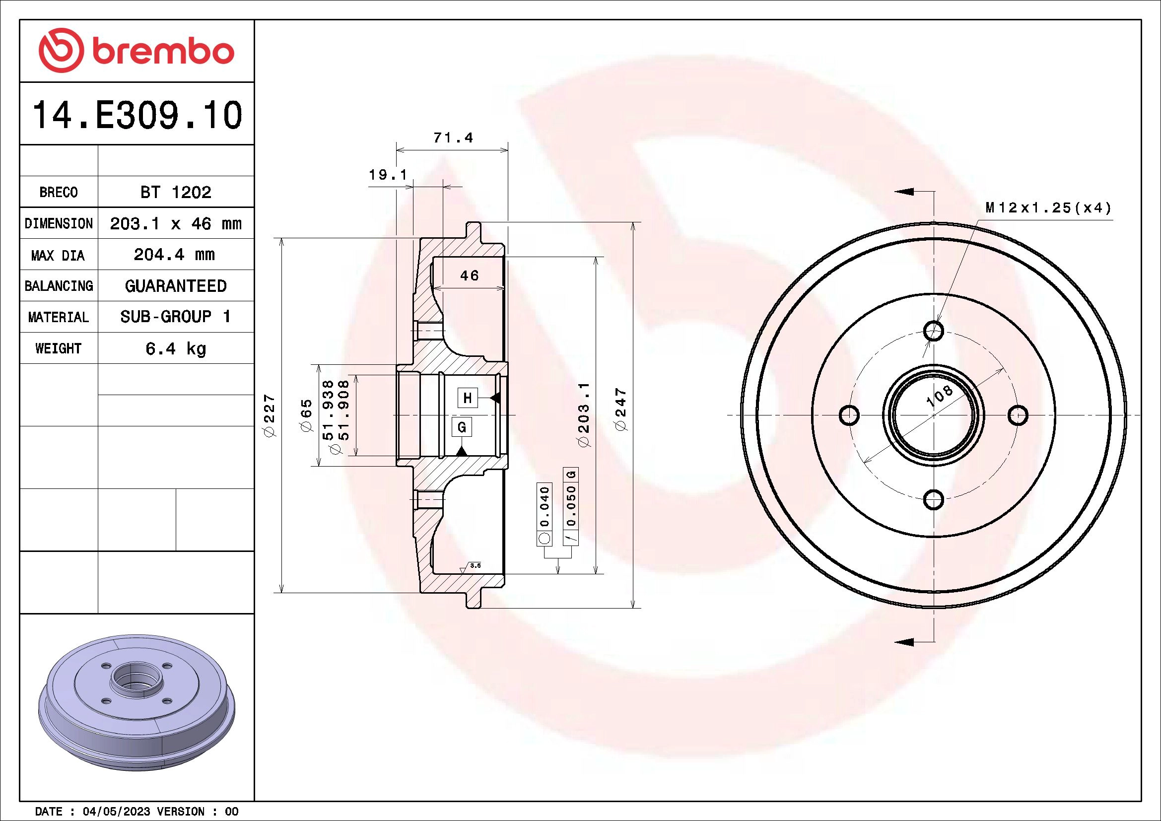 Тормозной барабан essential line BREMBO 14.E309.10